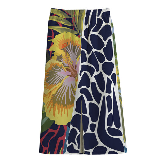 Exotic Patchwork Pattern Print Cotton Front Slit Maxi Skirt