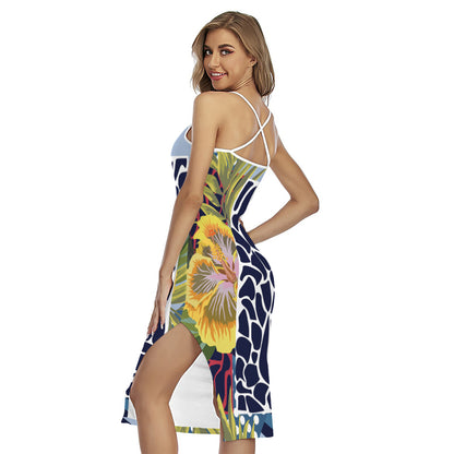 Exotic Patchwork Pattern Print Cross Back Cami Dress
