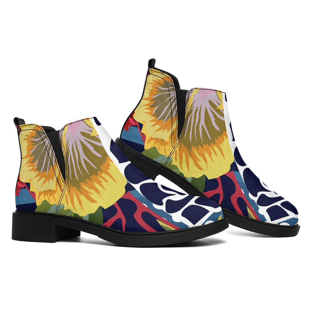 Exotic Patchwork Pattern Print Flat Ankle Boots