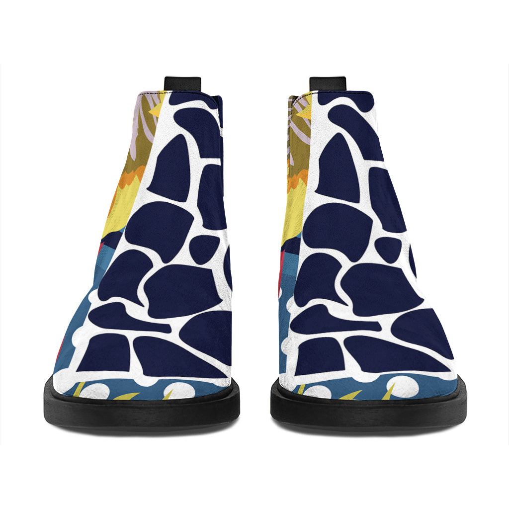 Exotic Patchwork Pattern Print Flat Ankle Boots