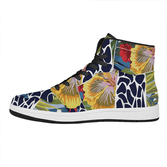 Exotic Patchwork Pattern Print High Top Leather Sneakers