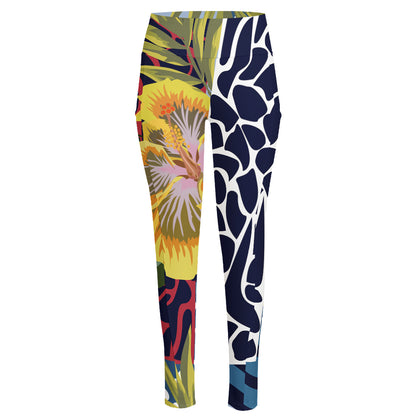 Exotic Patchwork Pattern Print High-Waisted Pocket Leggings