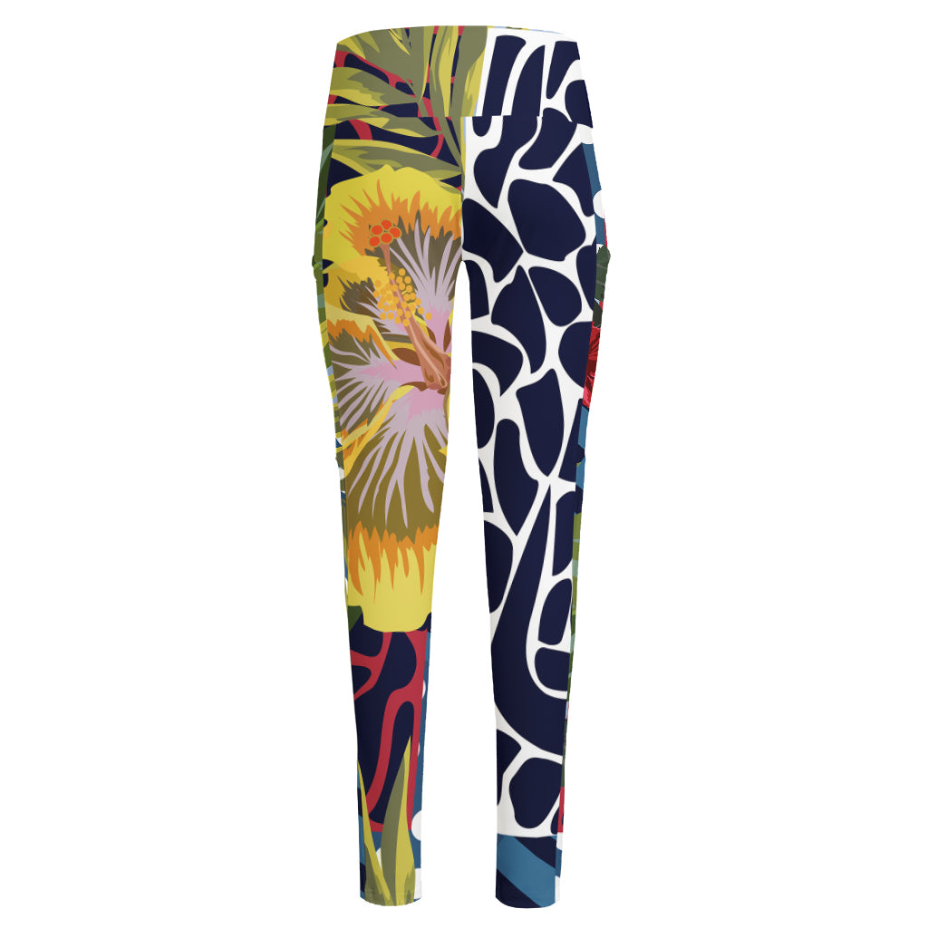 Exotic Patchwork Pattern Print High-Waisted Pocket Leggings