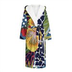 Exotic Patchwork Pattern Print Hooded Bathrobe