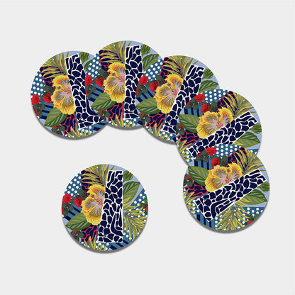Exotic Patchwork Pattern Print Leather Coaster Set