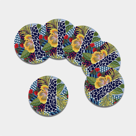 Exotic Patchwork Pattern Print Leather Coaster Set