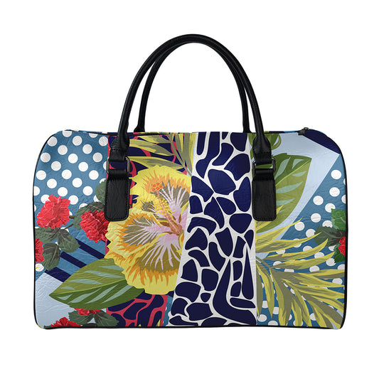 Exotic Patchwork Pattern Print Leather Duffle Bag