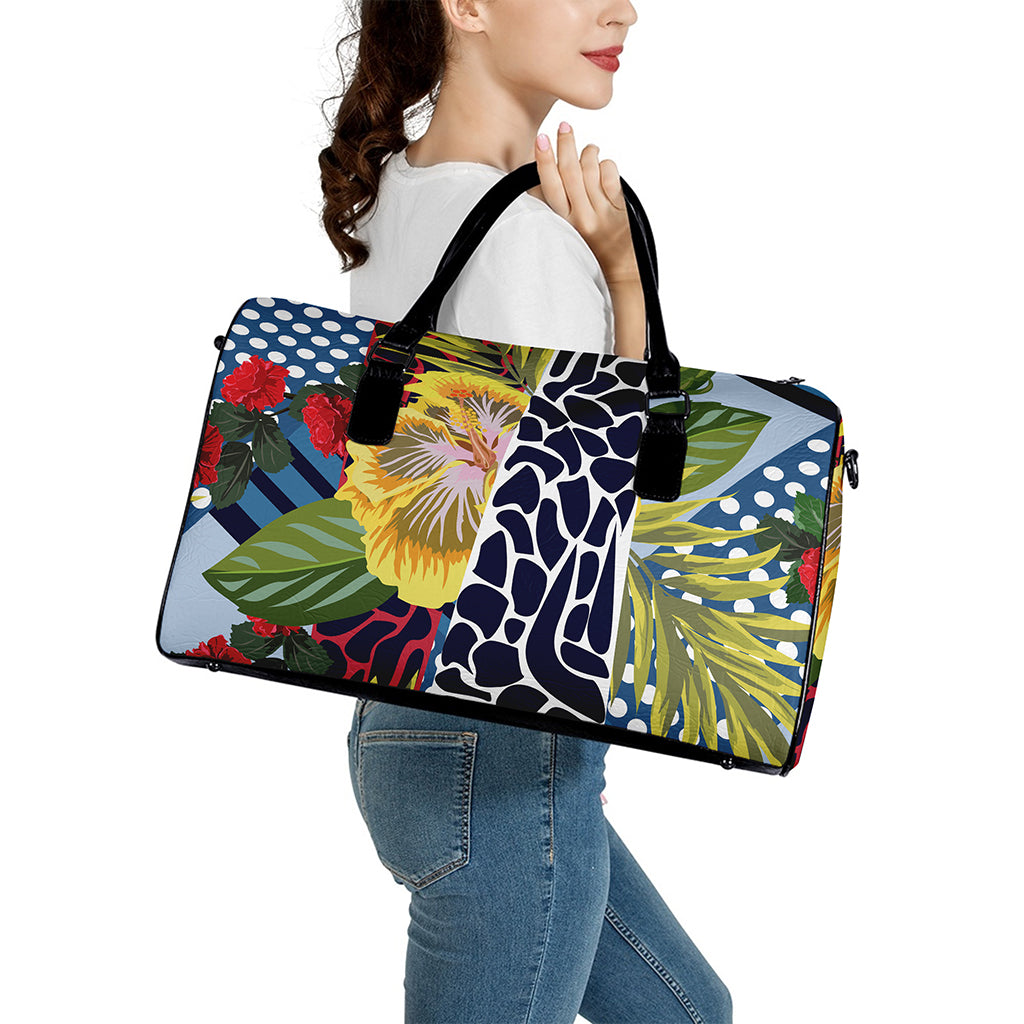Exotic Patchwork Pattern Print Leather Duffle Bag