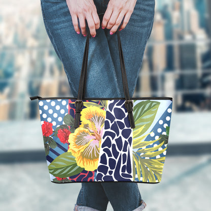 Exotic Patchwork Pattern Print Leather Tote Bag