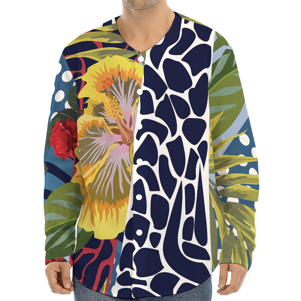 Exotic Patchwork Pattern Print Long Sleeve Baseball Jersey