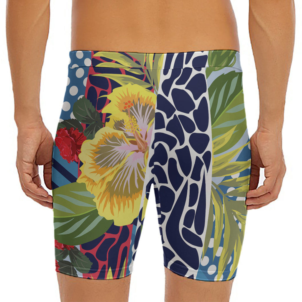 Exotic Patchwork Pattern Print Men's Long Boxer Briefs