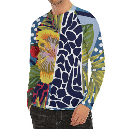 Exotic Patchwork Pattern Print Men's Long Sleeve Rash Guard