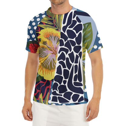 Exotic Patchwork Pattern Print Men's Short Sleeve Rash Guard