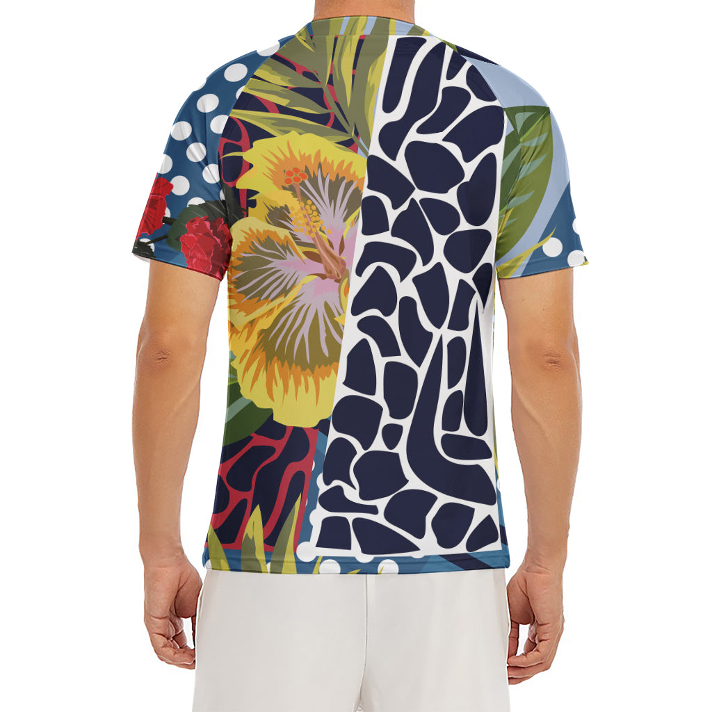 Exotic Patchwork Pattern Print Men's Short Sleeve Rash Guard