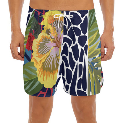 Exotic Patchwork Pattern Print Men's Split Running Shorts