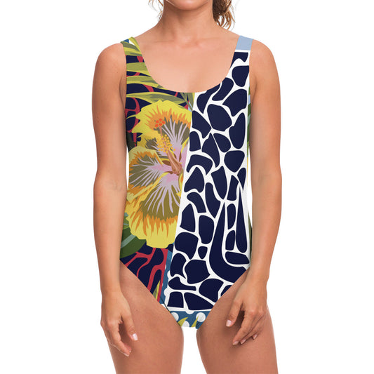 Exotic Patchwork Pattern Print One Piece Swimsuit