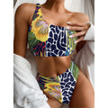 Exotic Patchwork Pattern Print One Shoulder Bikini Set