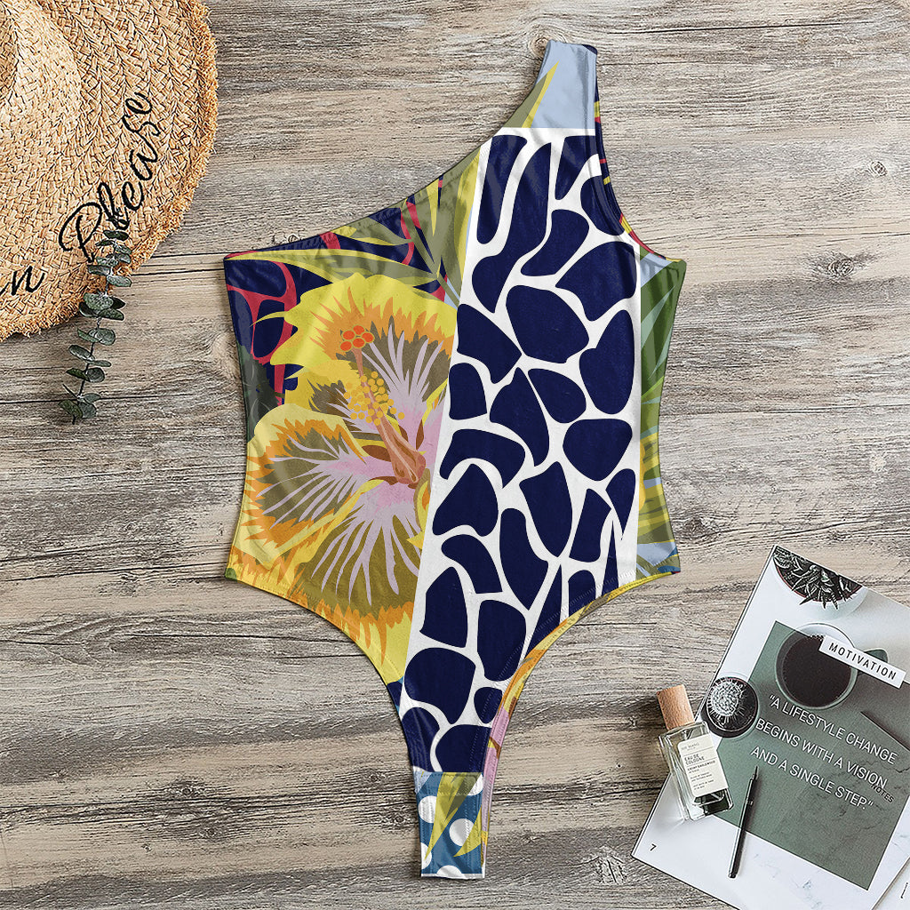 Exotic Patchwork Pattern Print One Shoulder Bodysuit