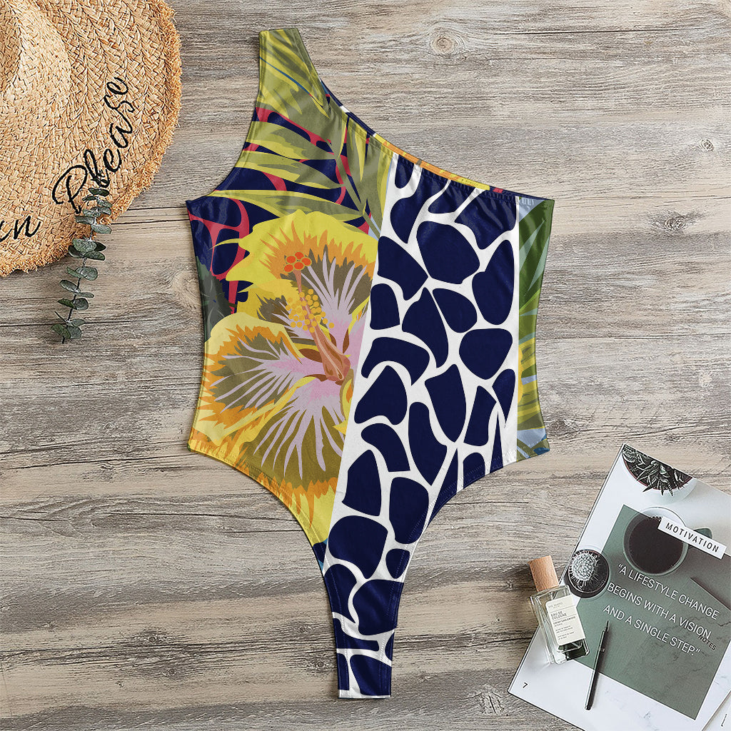 Exotic Patchwork Pattern Print One Shoulder Bodysuit