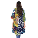 Exotic Patchwork Pattern Print Open Front Beach Cover Up