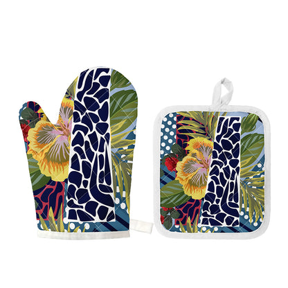 Exotic Patchwork Pattern Print Oven Mitt And Pot Holder Set