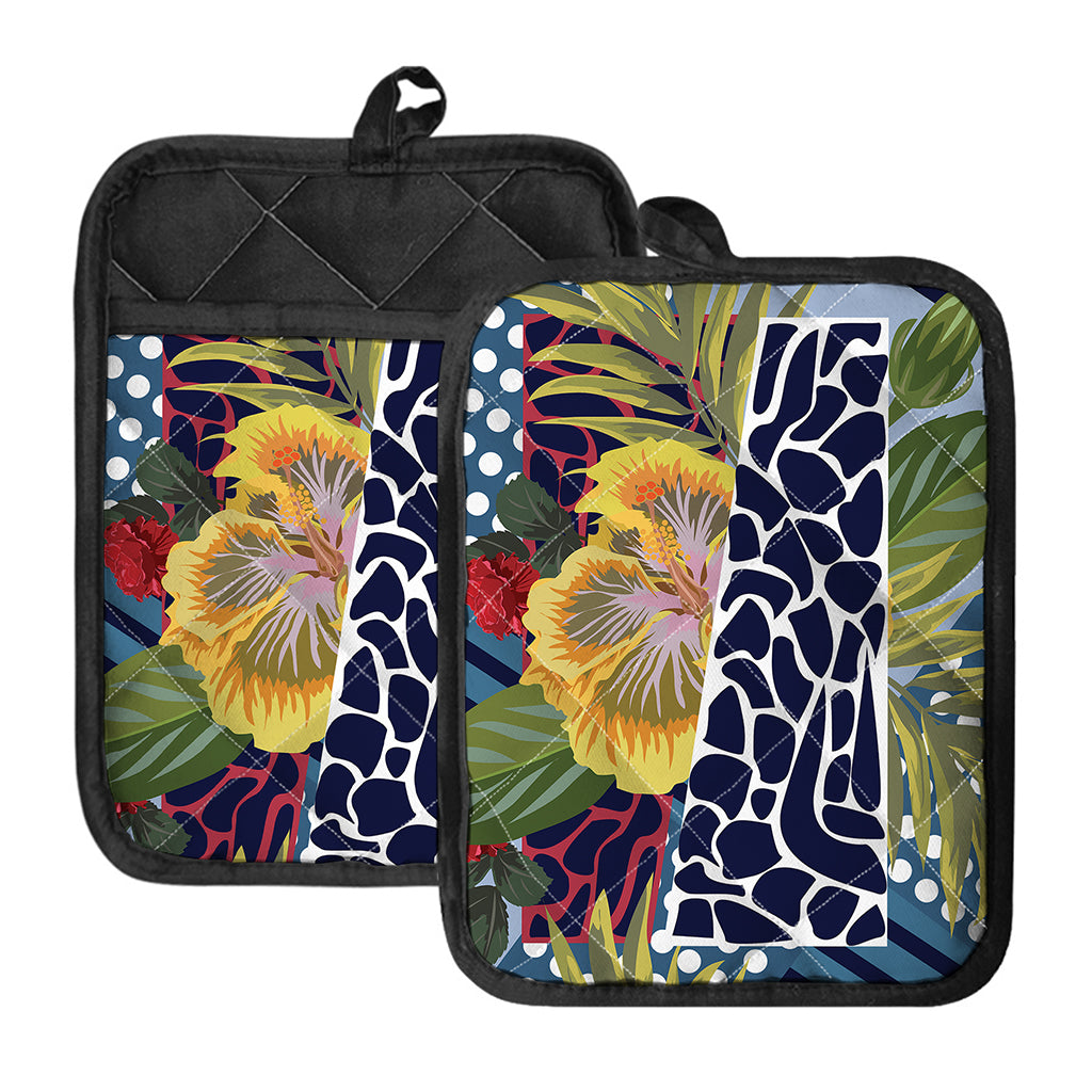 Exotic Patchwork Pattern Print Pot Holders With Pocket