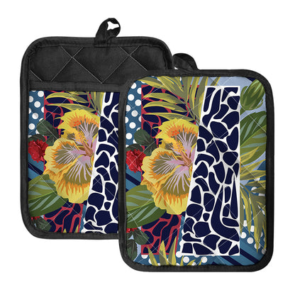 Exotic Patchwork Pattern Print Pot Holders With Pocket