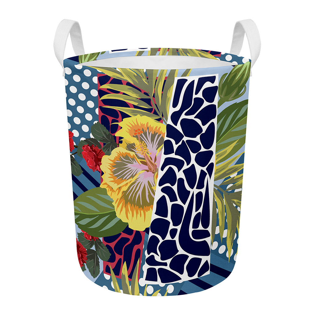 Exotic Patchwork Pattern Print Round Laundry Basket
