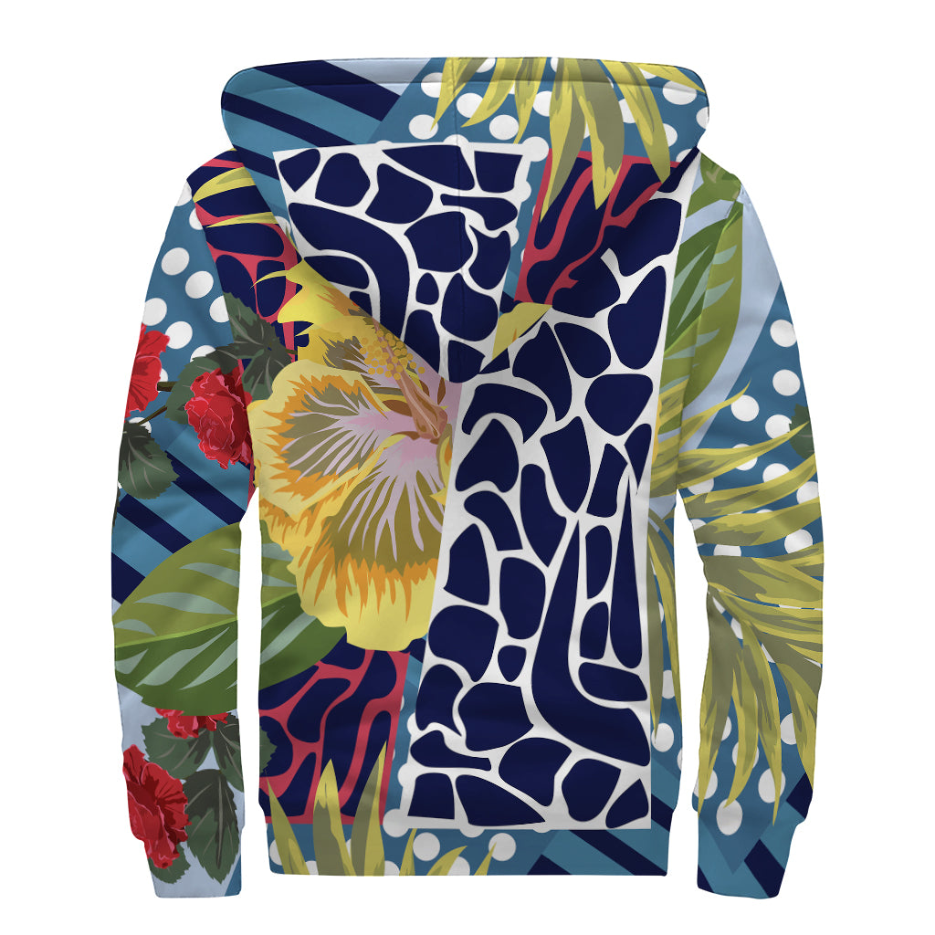 Exotic Patchwork Pattern Print Sherpa Lined Zip Up Hoodie