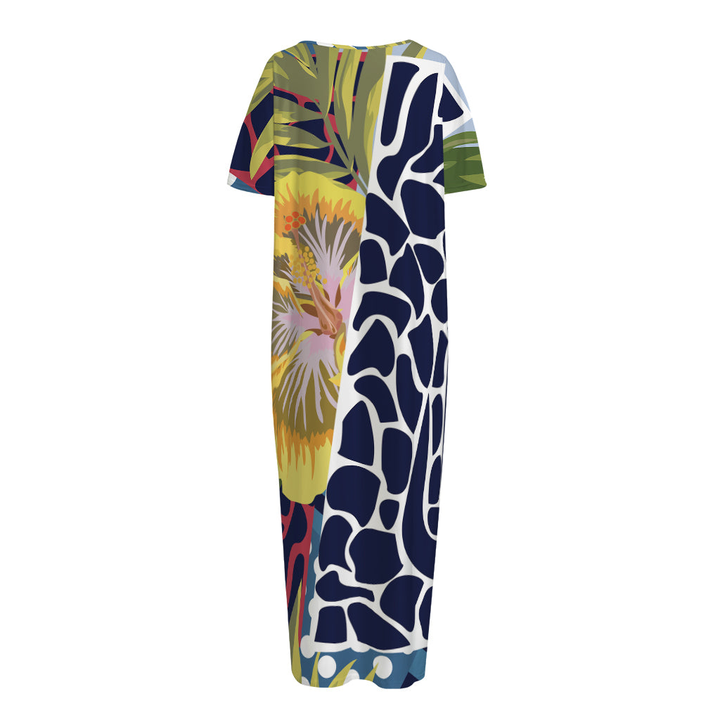 Exotic Patchwork Pattern Print Short Sleeve Long Nightdress