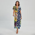 Exotic Patchwork Pattern Print Short Sleeve Maxi Dress