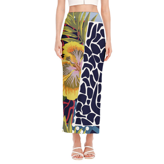 Exotic Patchwork Pattern Print Side Slit Maxi Skirt