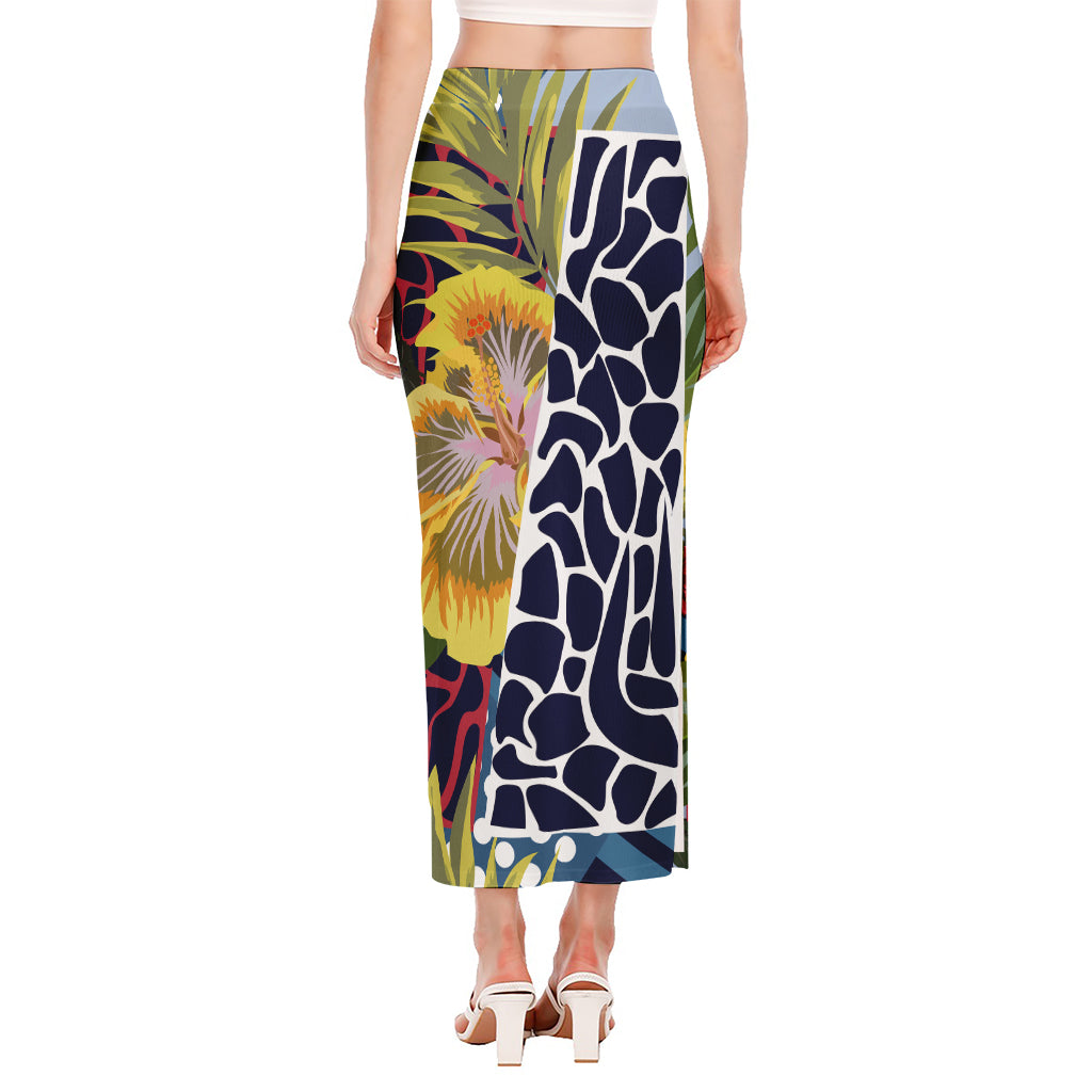 Exotic Patchwork Pattern Print Side Slit Maxi Skirt