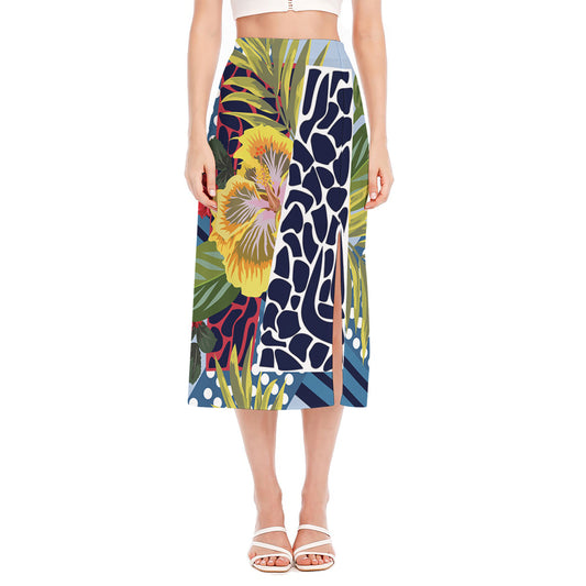 Exotic Patchwork Pattern Print Side Slit Midi Skirt