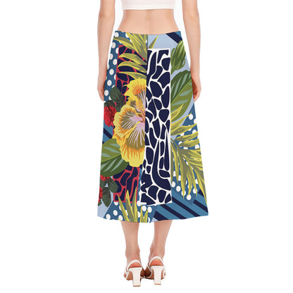 Exotic Patchwork Pattern Print Side Slit Midi Skirt