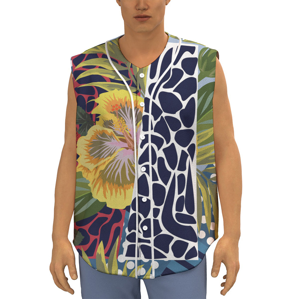Exotic Patchwork Pattern Print Sleeveless Baseball Jersey