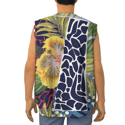 Exotic Patchwork Pattern Print Sleeveless Baseball Jersey