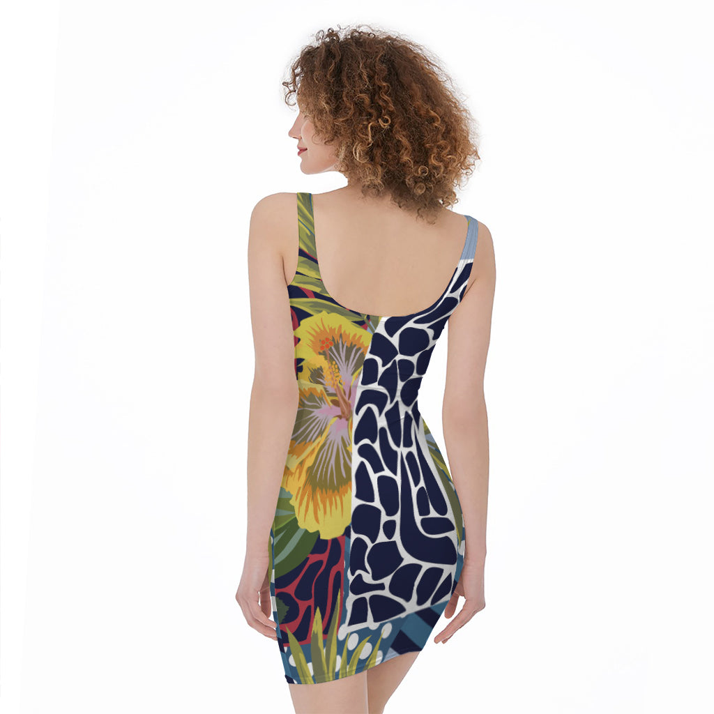 Exotic Patchwork Pattern Print Sleeveless Bodycon Dress