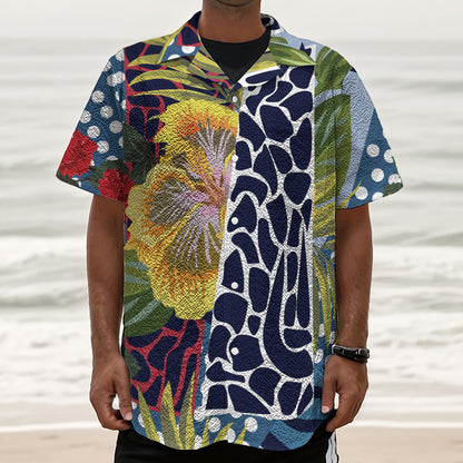 Exotic Patchwork Pattern Print Textured Short Sleeve Shirt
