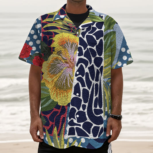 Exotic Patchwork Pattern Print Textured Short Sleeve Shirt
