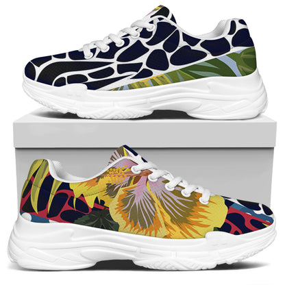 Exotic Patchwork Pattern Print White Chunky Shoes