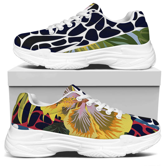 Exotic Patchwork Pattern Print White Chunky Shoes