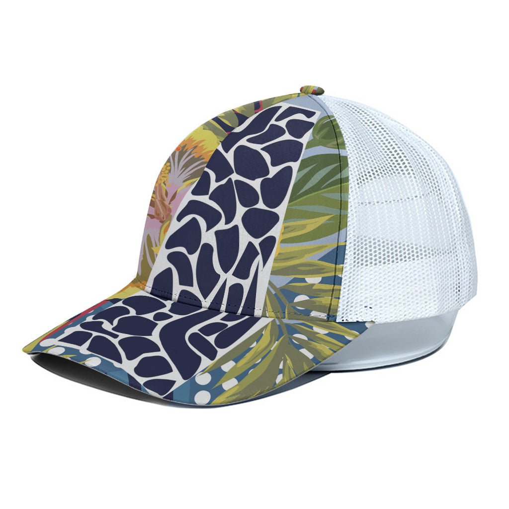 Exotic Patchwork Pattern Print White Mesh Trucker Cap