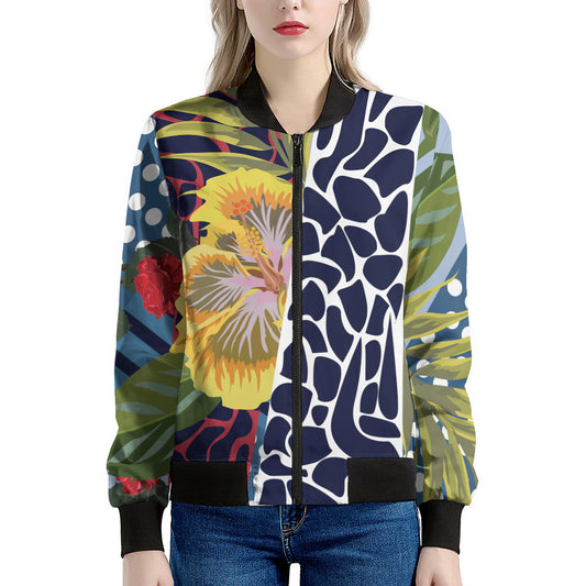 Exotic Patchwork Pattern Print Women's Bomber Jacket