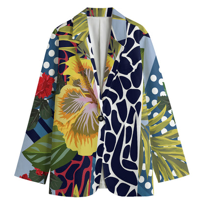 Exotic Patchwork Pattern Print Women's Cotton Blazer