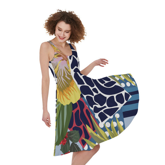 Exotic Patchwork Pattern Print Women's Sleeveless Dress
