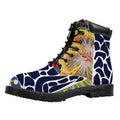 Exotic Patchwork Pattern Print Padded Collar Lace Up Boots