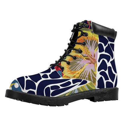Exotic Patchwork Pattern Print Work Boots