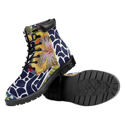Exotic Patchwork Pattern Print Work Boots