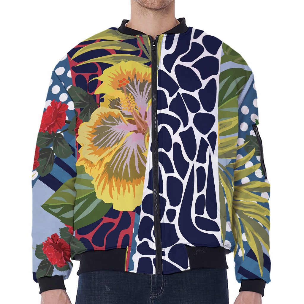 Exotic Patchwork Pattern Print Zip Sleeve Bomber Jacket